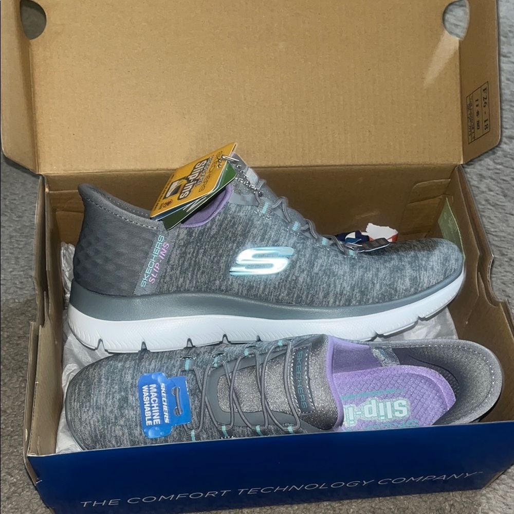 Skechers Gray and Lavender Slip-On Shoes